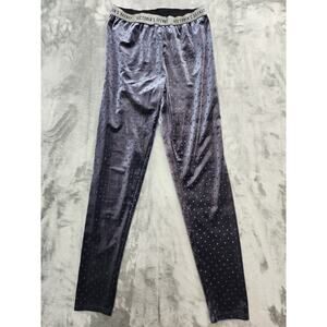 Victoria's Secret Velvet Glitter polka Dot Leggings Size M Blue Stretch Lounge